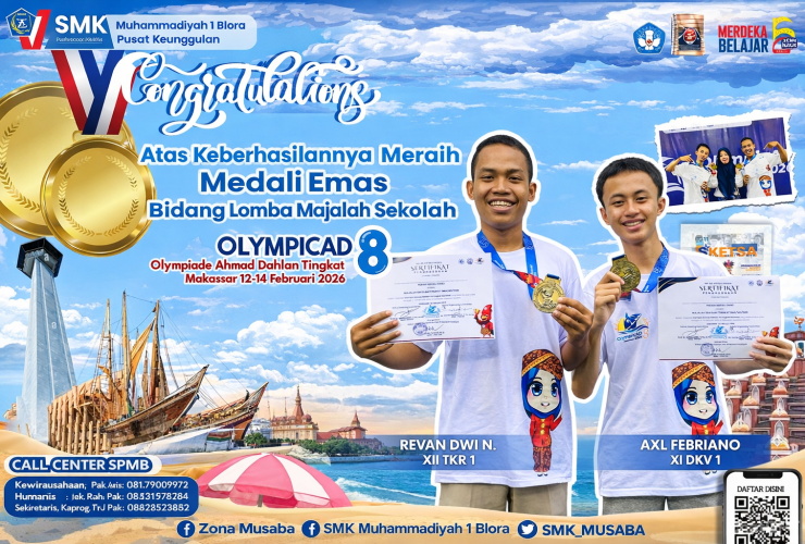 Siswa SMK Muhammadiyah 1 Blora raih medali emas Lomba Majalah Sekolah OlympicAD VIII Makassar 2026