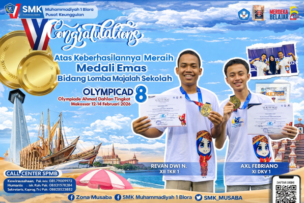 Siswa SMK Muhammadiyah 1 Blora raih medali emas Lomba Majalah Sekolah OlympicAD VIII Makassar 2026