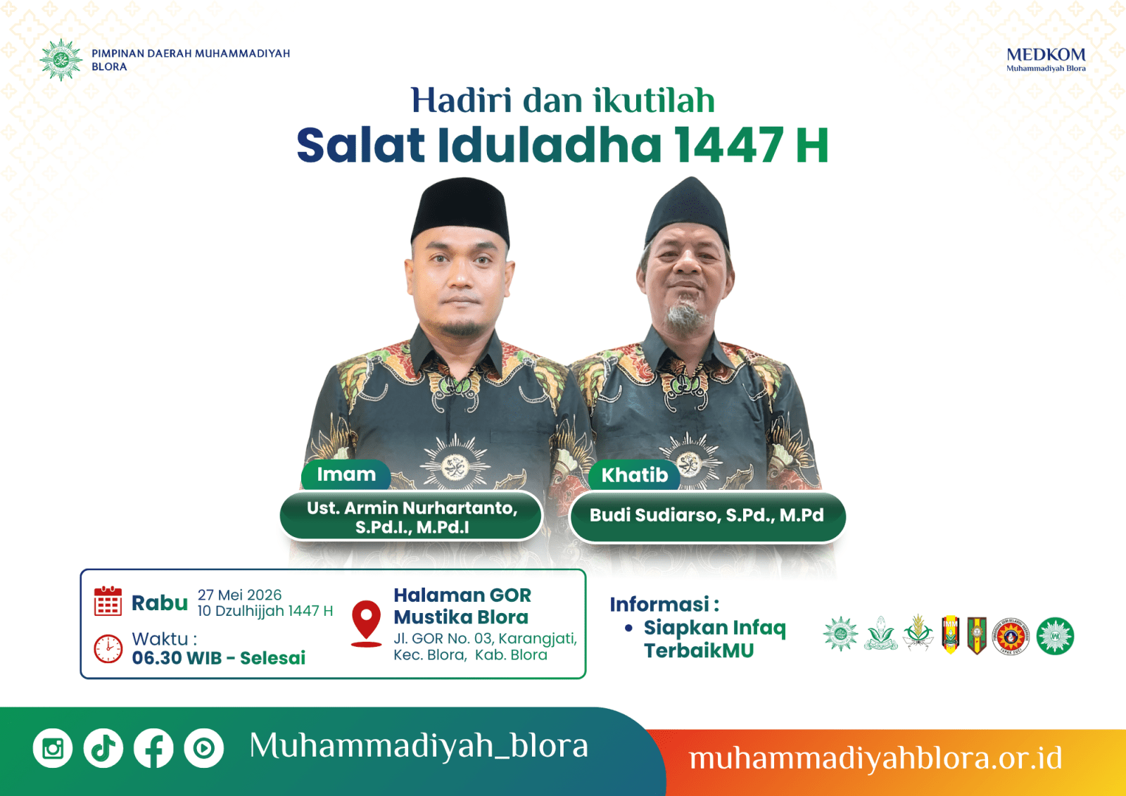 Muhammadiyah Blora Gelar Salat Iduladha 1447 H di GOR Mustika, Ustaz Armin Nurhartanto Jadi Imam